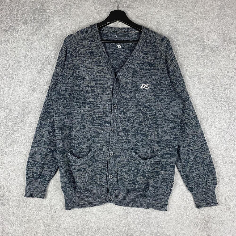 Orisue Sweater Mens Large Gray Cardigan Button Front Pockets Knit Marled Heather